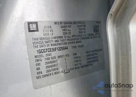 2015 Chevrolet Colorado Z71 from USA, damaged, VIN 1GCGTCE36F1225844